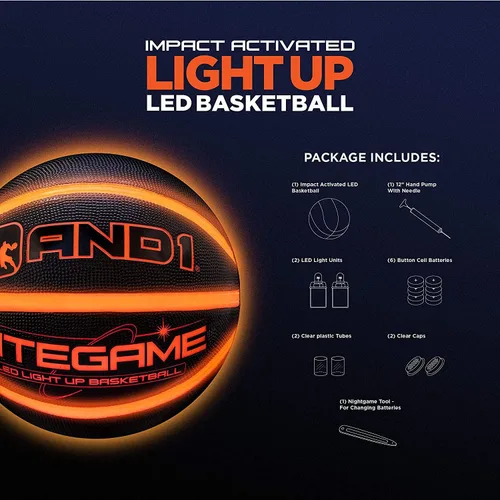 Miniatura 3 de AND1 Nitegame LED Light Up Basketball - Impact Activated Glow in The Dark - Regulation (29.5 inches), for Outdoor or Indoor, Sold Deflated