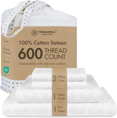 Miniatura 48 de Threadmill Sábanas de Algodón 100% para Cama Tamaño Queen - Juego de Sábanas Queen de 600 Hilos con Bolsillo Profundo de 16" - Juego de Ropa de Cama
