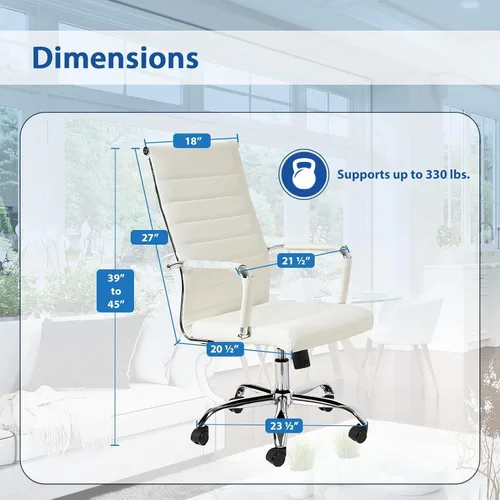 Miniatura 3 de Our Modern Space Silla de escritorio ejecutiva acanalada con respaldo alto y soporte lumbar ergonómico, ruedas giratorias, ruedas multisuperficie