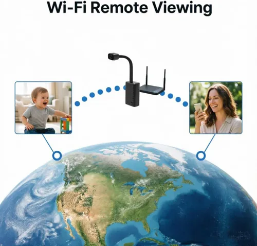 Miniatura 5 de Mini cámara de seguridad para interiores 2K con cuello de ganso flexible y montaje magnético, punto de acceso integrado, batería o enchufe, visión