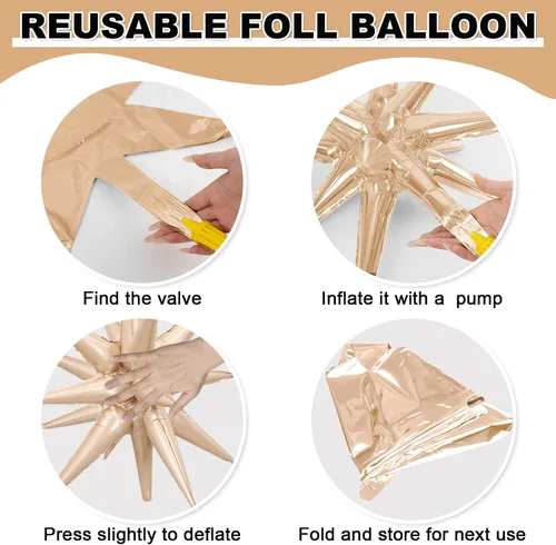 Miniatura 7 de 9 piezas de globos de estrella beige, grandes globos de papel de aluminio en forma de estrella en explosión, globos de Mylar en punta color crema
