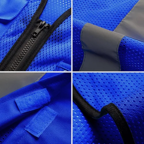Miniatura 2 de Chaleco de seguridad con logotipo personalizado de alta visibilidad, chaleco reflectante clase 2, ropa de trabajo de construcción con 5 bolsillos
