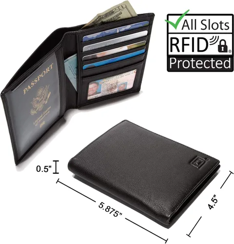 Miniatura 3 de Cartera RFID para pasaporte organizador de viaje - 2 soportes para pasaporte - Bifold de cuero delgado, Negro -, Cartera Rfid