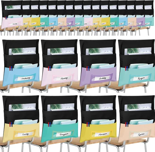 Miniatura 8 de Maitys 24 bolsillos de almacenamiento para sillas de 16 x 19 pulgadas, organizador grande para asientos de aula, almacenamiento de asientos de 8