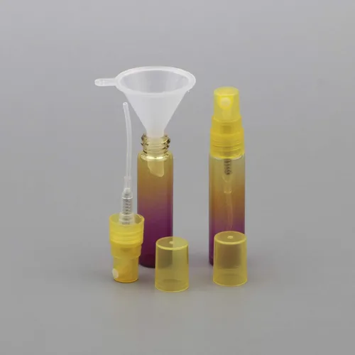 Miniatura 5 de Juego de 10 botellas pulverizadoras de muestra, botellas de vidrio vacías de 0.17 onzas líquidas con embudo, pequeños frascos rociadores Gradiente
