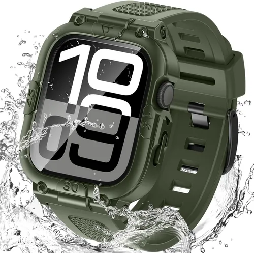 Miniatura 14 de Goton Estuche impermeable 3 en 1 con correa para Apple Watch con protector de pantalla de vidrio templado incorporado de 40 mm, cubierta frontal