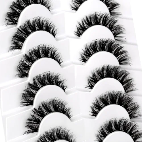 Miniatura 726 de Pooplunch - Pestañas postizas finas de visón sintético, estilo ojo de gato, naturales, cruzadas, tipo racimo, efecto 8D de volumen, tiras