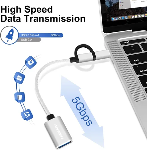 Miniatura 4 de Adaptador USB-C/Micro a USB, USB 3.0 2 en 1, cable adaptador OTG, compatible con MacBook Pro, Android, Google, Samsung y más, negro