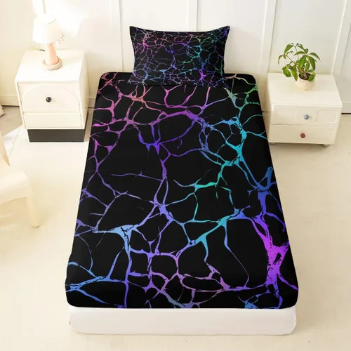 Miniatura 14 de Erosebridal Sábana bajera ajustable de mármol metálico dorado, tamaño individual, sábanas de cama con purpurina dorada negra, diseño de textura