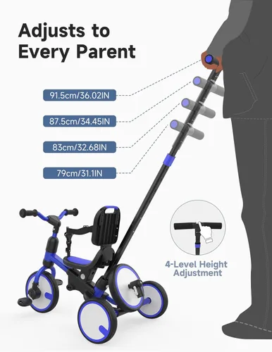 Miniatura 6 de besrey Triciclo para niños pequeños con rueda de repuesto, bicicleta para niños de 1 a 3 años, triciclo 5 en 1 para niños con asa de empuje