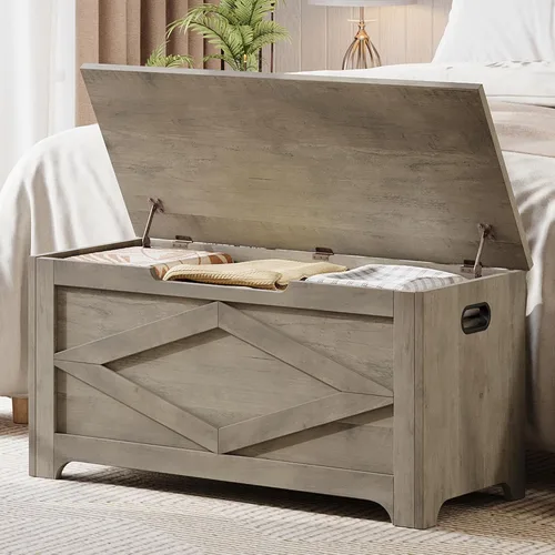 Miniatura 7 de GAOMON Baúl de almacenamiento, banco de almacenamiento de madera, banco de zapatos de estilo moderno con bisagra de seguridad para entrada