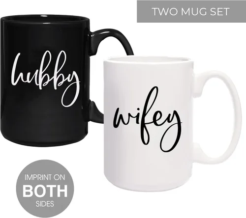 Miniatura 3 de Canopy Street Wifey And Hubby - Juego de tazas a juego con dos tazas de cerámica grandes de 15 onzas de color blanco y negro, divertido juego
