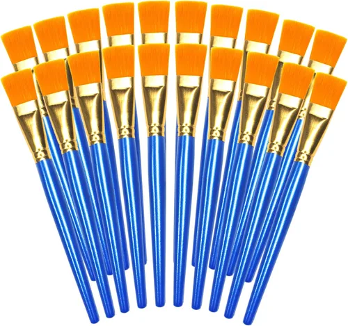 20 pinceles planos de pintura de 1 pulgada para pintura acrílica, pinceles de pintura grandes de nailon para acuarela, pincel de pintura de pelo de