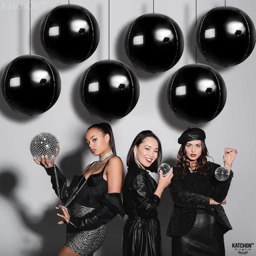 Miniatura 8 de KatchOn, Globos de aluminio negros de 22 pulgadas, paquete de 6 Globos grandes de Mylar 4D para decoraciones de cumpleaños negras, decoraciones