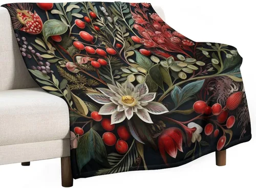 Miniatura 34 de Manta cálida de Navidad Folk Botanicals de microforro polar ultrasuave y cálida, acogedora manta ligera, manta rústica de vacaciones de 30 x 40