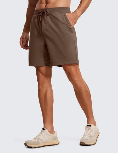 Miniatura 2 de CRZ YOGA Pantalones cortos de entrenamiento elásticos en cuatro direcciones para hombre, 7 pulgadas, suaves, duraderos, casuales, con bolsillos
