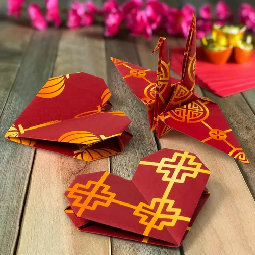 Miniatura 6 de Haooryx Juego de 60 piezas de papel estampado del Año Nuevo Chino, de doble cara de 11'x11', rojo y dorado, tema del Festival de Primavera, papel