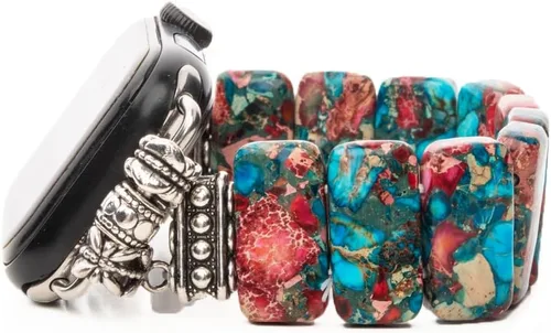 Miniatura 15 de Natural Stone Imperial Jasper Bracelet Beaded-Bands Compatibe with iWatch Series11 10 9 8 7 6 5 4 3 2 1, Handmade Elastic Stretch Beaded Strap For
