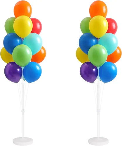Miniatura 13 de Kit de columna de globos para piso: juego de 2 soportes para globos, con globos cromados metálicos negros y dorados, base y poste, decoración