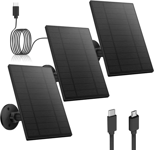 Miniatura 9 de Panel Solar de 5W de 2 Piezas para Cámara de Seguridad, Panel Solar con Puerto Micro USB y USB-C para Cámara para Exteriores con Batería Recargable