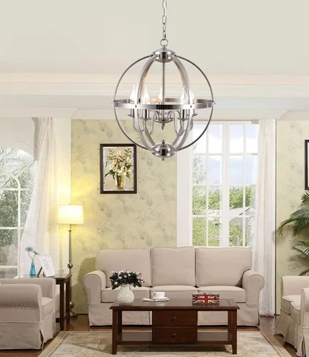 Miniatura 5 de Moderna lámpara de comedor con 5 luces de esfera de níquel cepillado para comedor y sala de estar, vestíbulo y cocina, pasillo y entrada..