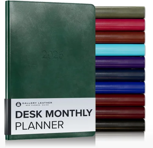 Miniatura 67 de Gallery Leather Agenda Mensual Grande 2025-2026, Elegantemente Encuadernada Planificador de Calendario y Cuaderno con Elegantes Bordes Dorados, 18