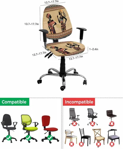 Miniatura 5 de Fundas para silla de oficina para mujeres africanas, elásticas, 2 piezas, suave, decorativo, protector para silla de escritorio, protector universal