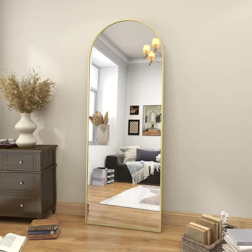 Miniatura 17 de BEAUTYPEAK Espejo de Piso de Cuerpo Completo Arqueado de 64"x21", Espejo de Longitud Completa para Colgar o Apoyar con Parte Superior Arqueada, Plata