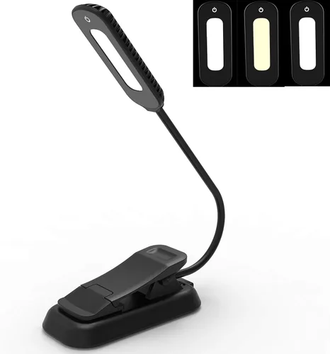 PERFECTDAY Luz de libro recargable por USB, lámpara de lectura de 12 LED con 3 niveles de brillo, luz nocturna amigable para los ojos para leer