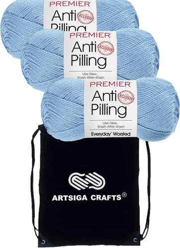 Miniatura 10 de Premier Yarns Everyday Anti-Pelusa Hilo Sólido Verde Pino DN100-8 (6-Madejas - Mismo Lote de Tinta) #4 Peso Estambre Acrílico para Tejer