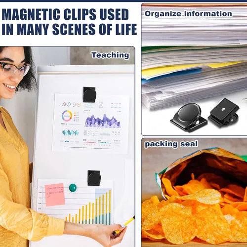 Miniatura 5 de Tenceur 54 clips magnéticos de metal resistentes para refrigerador, pizarra blanca, clip magnético para oficina, aula, maestros, armarios escolares