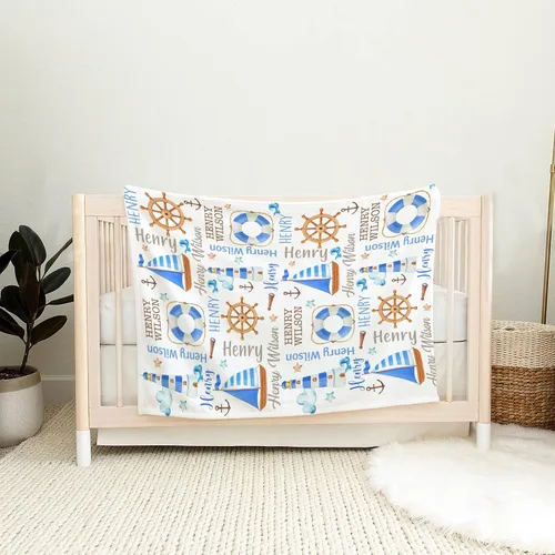 Miniatura 8 de Manta de bebé náutica personalizada, manta de bebé de vida oceánica, manta de bebé océano, manta de bebé con tema oceánico, manta de bebé con Sueños