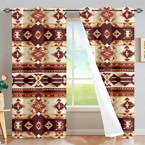 Miniatura 43 de Dreaweet African Tribal Blackout Curtains 63 Inch Long 2 Panels Set Bohemian Ethnic Geometric Grommet Top Thermal Insulated Curtains for Living Room