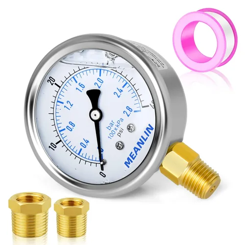 Miniatura 42 de MEANLIN MEASURE - Manómetro de acero inoxidable, relleno de líquido, esfera con cara de 2.5 pulgadas, NPT de 1/4 de pulgada, agua, aceite y gas