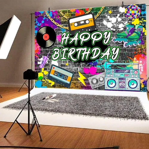 Miniatura 4 de Fondo de hip hop de 10 x 8 pies, retro de los años 80 y 90, accesorios para fotos de cumpleaños de los años 80 y 90, decoración de fondo de pared