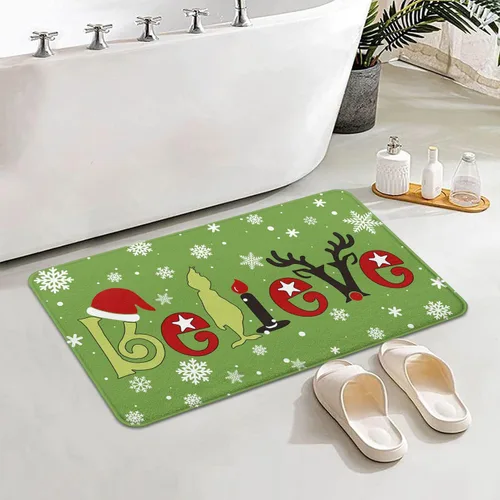 Miniatura 4 de Belive - Alfombra de baño de Navidad para niños, antideslizante, absorbente, lavable, decoración de baño, alfombra de entrada para ducha y bañera