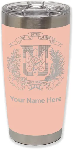 Miniatura 31 de LaserGram Taza aislada al vacío de 20 onzas, escudo de armas, República Dominicana, grabado personalizado incluido (gris)