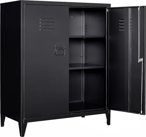 Miniatura 14 de Armario de almacenamiento de metal negro SISESOL con puertas y estantes, armario de exhibición con cerradura de 36 pulgadas con puertas de acrílico