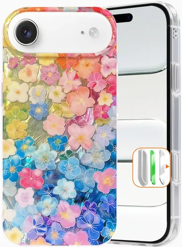 Miniatura 32 de I-MGAE-IN-AR Funda compacta para iPhone 13 Pro, diseño colorido de flores iridiscentes, protección de grado militar a prueba de golpes, funda