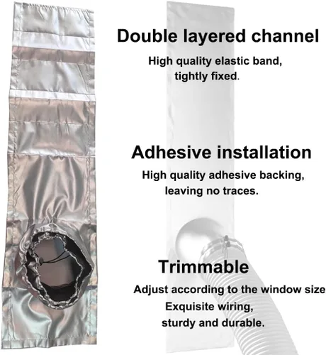 Miniatura 8 de Kit de ventilación portátil para ventana de aire acondicionado (titanio plateado + negro 100% bloque de luz): sello universal grueso portátil