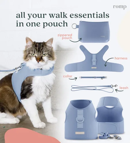 Miniatura 5 de Juego de arnés para gatos, collar y correa – Chaleco de arnés de velcro ajustable sin estrangulamiento para gatos y gatitos (algodón azul, S)