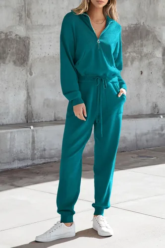 Miniatura 47 de PRETTYGARDEN Conjunto de suéter de 2 piezas para mujer, sudadera con cremallera, pantalones deportivos, ropa casual