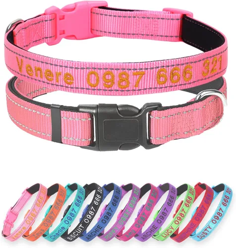 Miniatura 10 de Collar acolchado para perro, collar personalizado de neopreno suave para mascotas, nombre y número de teléfono bordado personalizado para mascotas