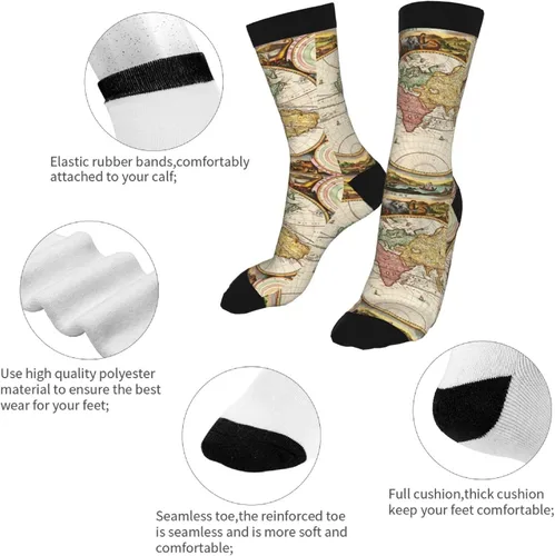 Miniatura 6 de Calcetines de vestir para hombre y mujer, diseño de mapa del mundo, dos hemisferios, historia antigua, calcetines de vestir, Negro