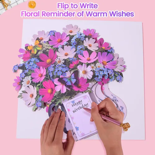 Miniatura 8 de Tarjetas de cumpleaños CUISH, tarjeta de feliz cumpleaños con luz y música, Cosmos Margarita No me Olvides, tarjeta de regalo de ramo de flores 3D