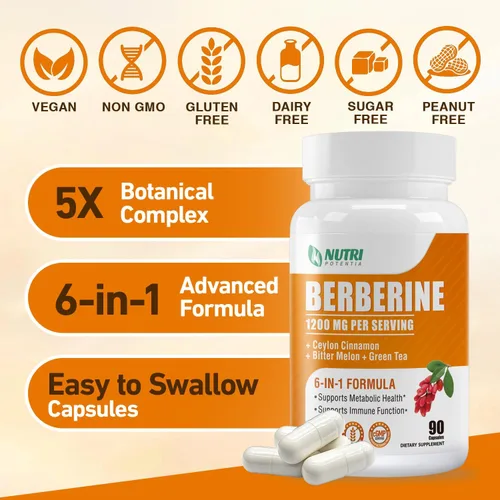 Miniatura 5 de Suplemento de berberina orgánica: berberina con canela de Ceilán, melón amargo y extracto de té verde, apoya la salud del colesterol y la función