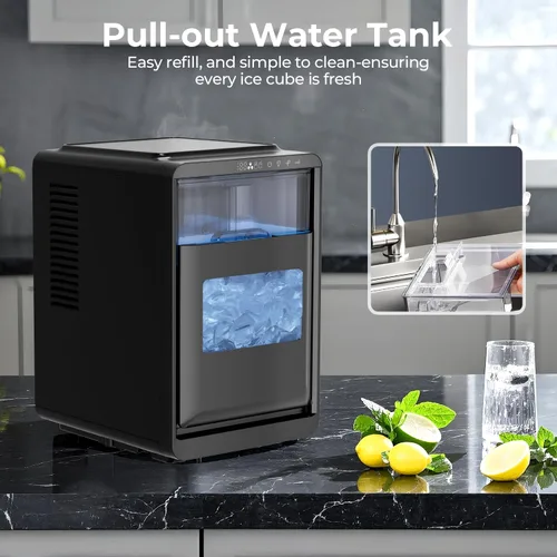 Miniatura 4 de Kismile Encimera para hacer hielo en forma de media luna, 16 piezas en 10-15 minutos, 26.5 libras/día, máquina de hielo portátil autolimpiante