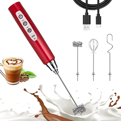Miniatura 10 de Nahida Espumador de leche verde granito para café, espumador de mano recargable batidor eléctrico con 3 cabezales, 3 velocidades, mezclador