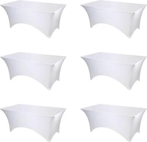 BRILLMAX Paquete de 6 Fundas de Mesa Ajustadas de Spandex Blancas – Manteles Elásticos de 6 pies para Mesas Rectangulares Plegables de 6 Pies, Tela