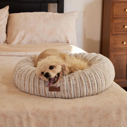 Miniatura 6 de FUKUMARU Cama para Perros, Camas Calmantes en Forma de Dona para Cachorros Ansiosos, Cama Moderna y Estética para Gatos con Estampado Degradado